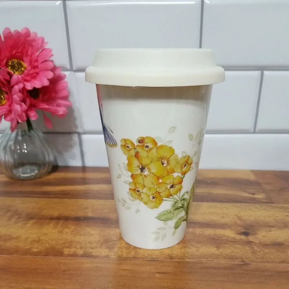 Lenox‎ Butterfly Meadow Thermal Travel Cup Mug with Silicone Lid -10 oz